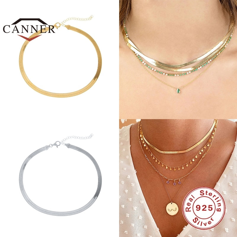 CANNER 2020 New 925 Sterling Silver Disc Necklace for Women INS Simple Chocker Clavicle Chain Necklace Fine Jewelry collares