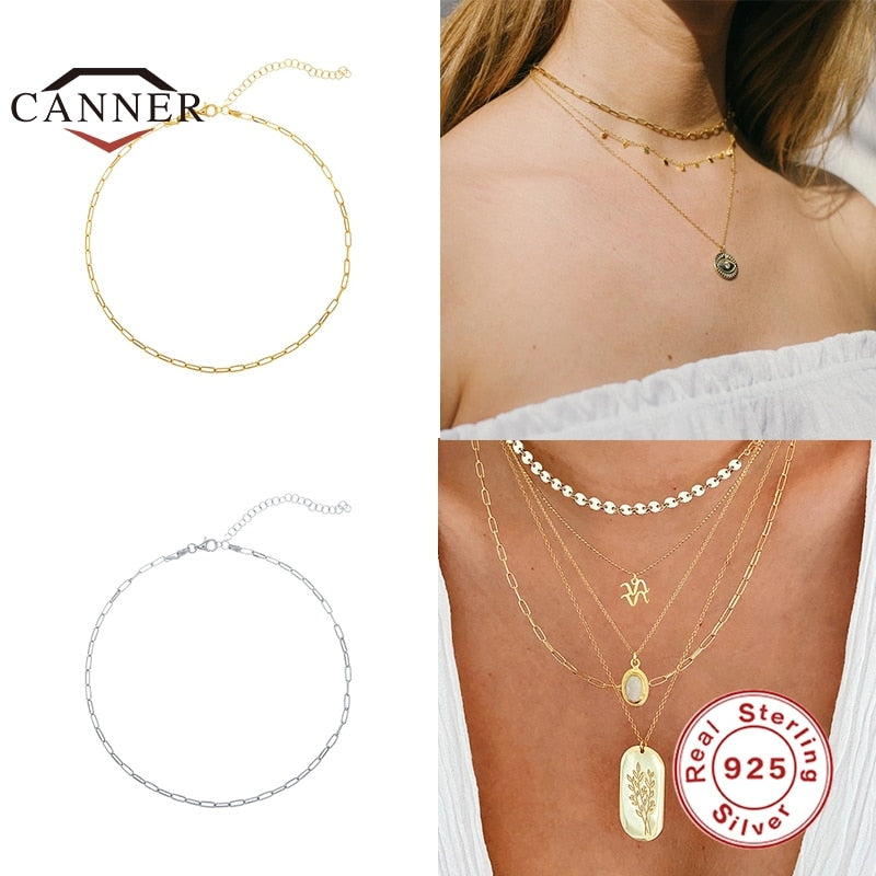 CANNER 925 Sterling Silver Choker Necklace Female Clavicle Chain Flat Snake Necklace for Women Jewelry collares Free Shipping