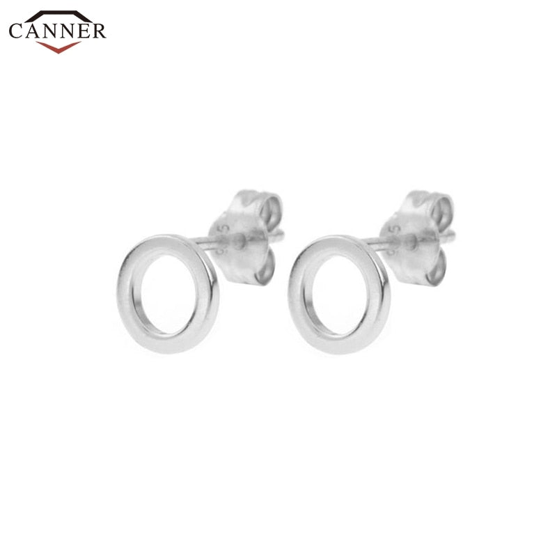 CANNER Delicate 925 Sterling Silver Stud Earrings for Women Small Round Circle Earrings 2019 Lady Girl Korean Earings Gifts H40