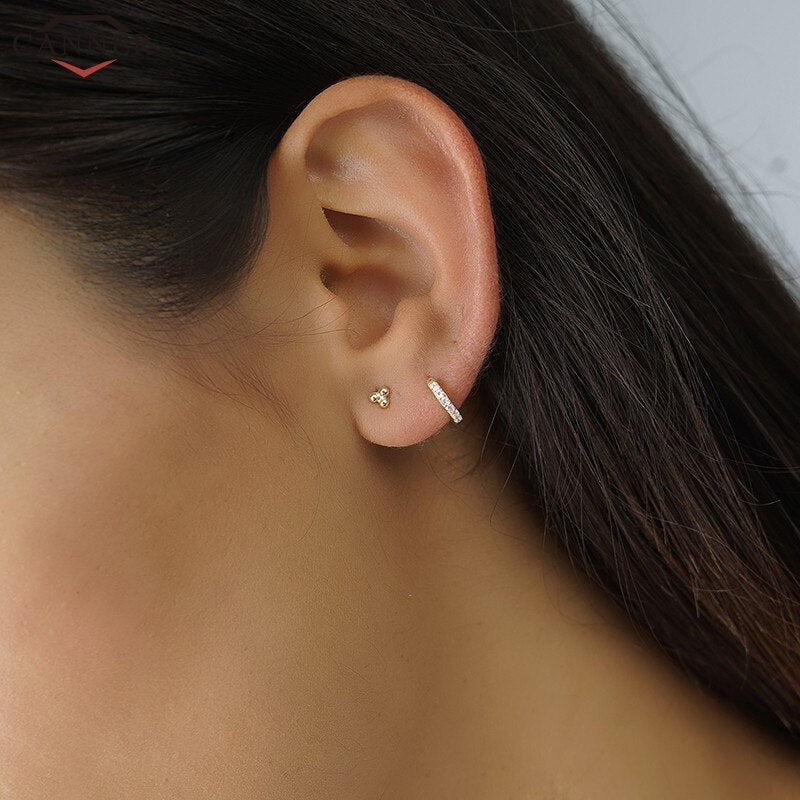 CANNER Delicate Flower Earrings for Women Girls Gold Color Stud Earrings 925 Sterling Silver Mini Earring 2019 Jewelry H40