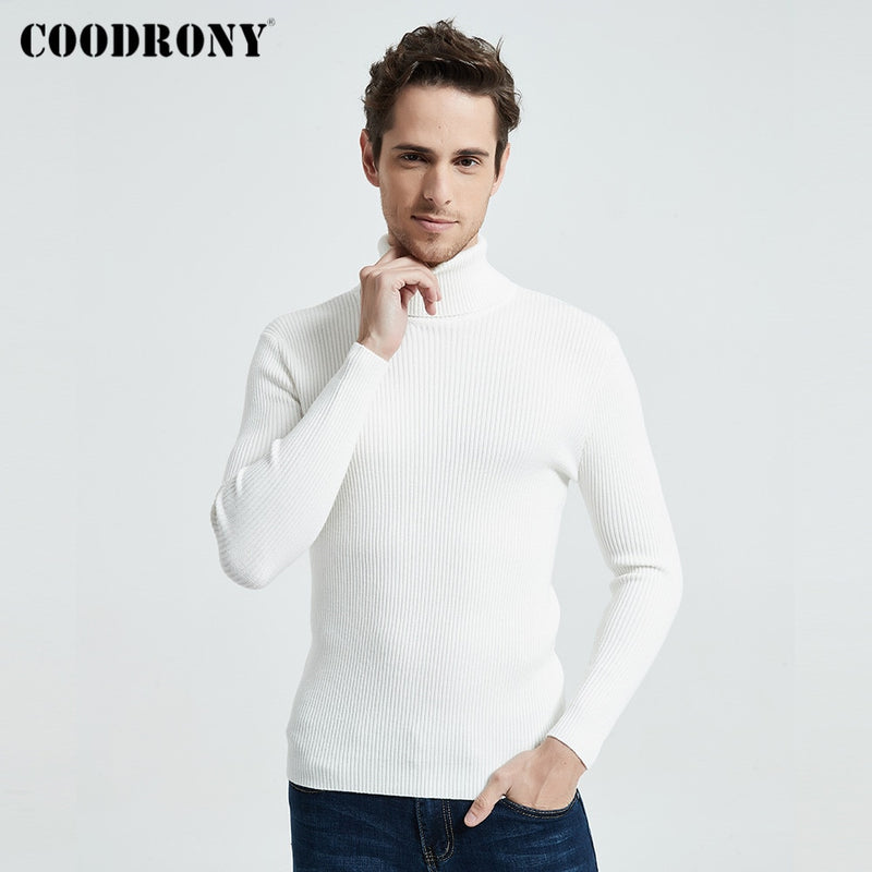 COODRONY Christmas Sweater Men Clothes 2020 Winter Thick Warm Casual Knitwear Turtleneck Pullover Classic Pure Color Jumper 8253