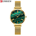 CURREN Fashion Luxury Watches for Women Malachite Green Quartz Dress Bracelet Wristwatch with Leather Female Clock