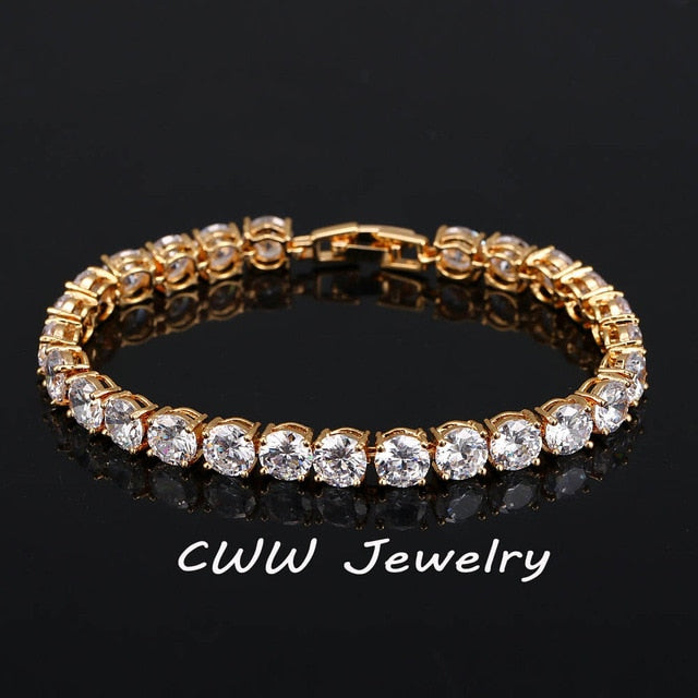 CWWZircons 2020 Latest Design White Gold Color AAA+ Round 0.5 carat Cubic Zirconia Tennis Bracelet Jewelry for Woman CB058