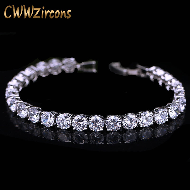 CWWZircons 2020 Latest Design White Gold Color AAA+ Round 0.5 carat Cubic Zirconia Tennis Bracelet Jewelry for Woman CB058