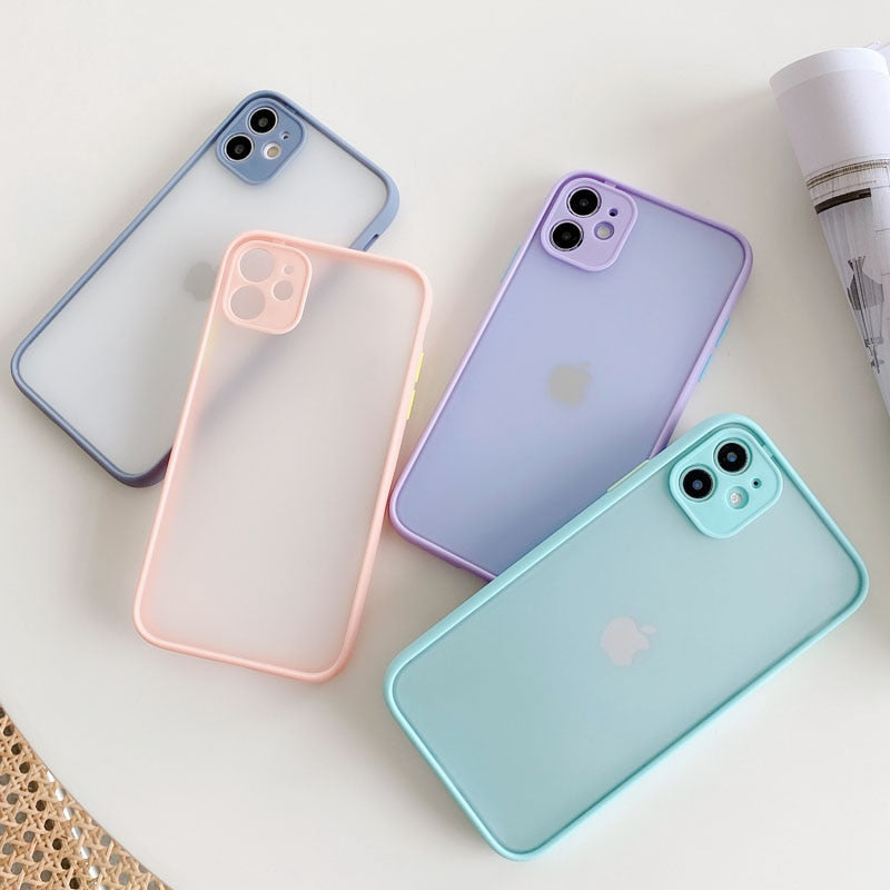 Camera Protection Bumper Phone Cases For iPhone 11 12 11Pro Max XR XS Max X 8 7 6S Plus Matte Translucent Shockproof Back Cover