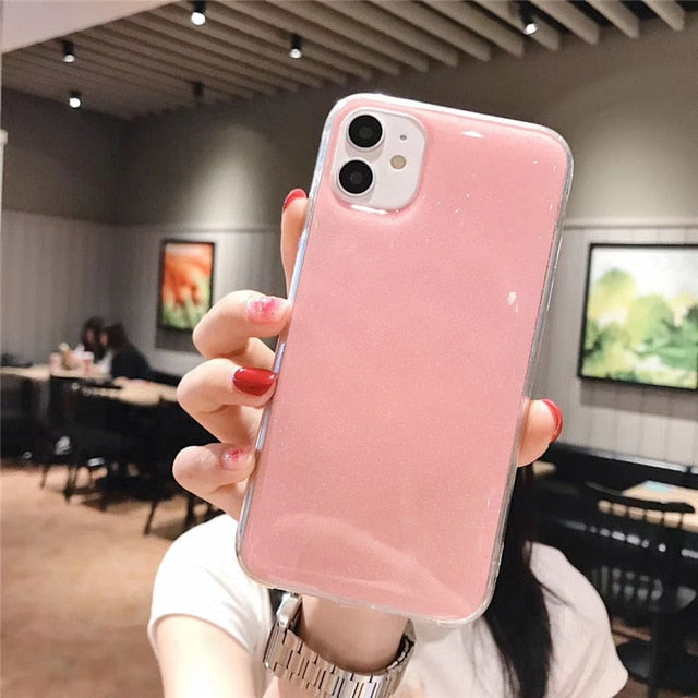 Candy Color Stand Holder Phone Case For iPhone 12 11 12Pro Max XR XS Max X 6S 7 8 Plus 11Pro SE 2 Glitter Love Heart Back Cover