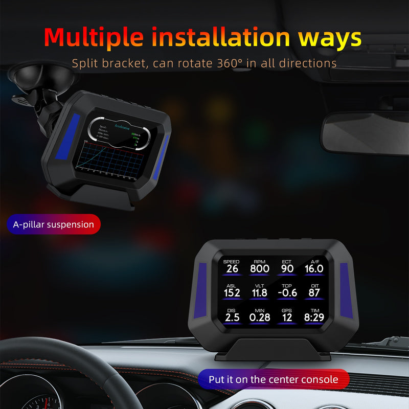 Car OBD headup display HUD HD GPS compass speed fuel consumption water temperature tilt slope driving computer display