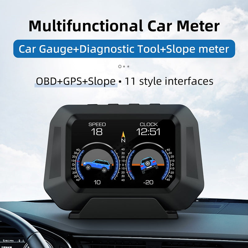 Car OBD headup display HUD HD GPS compass speed fuel consumption water temperature tilt slope driving computer display
