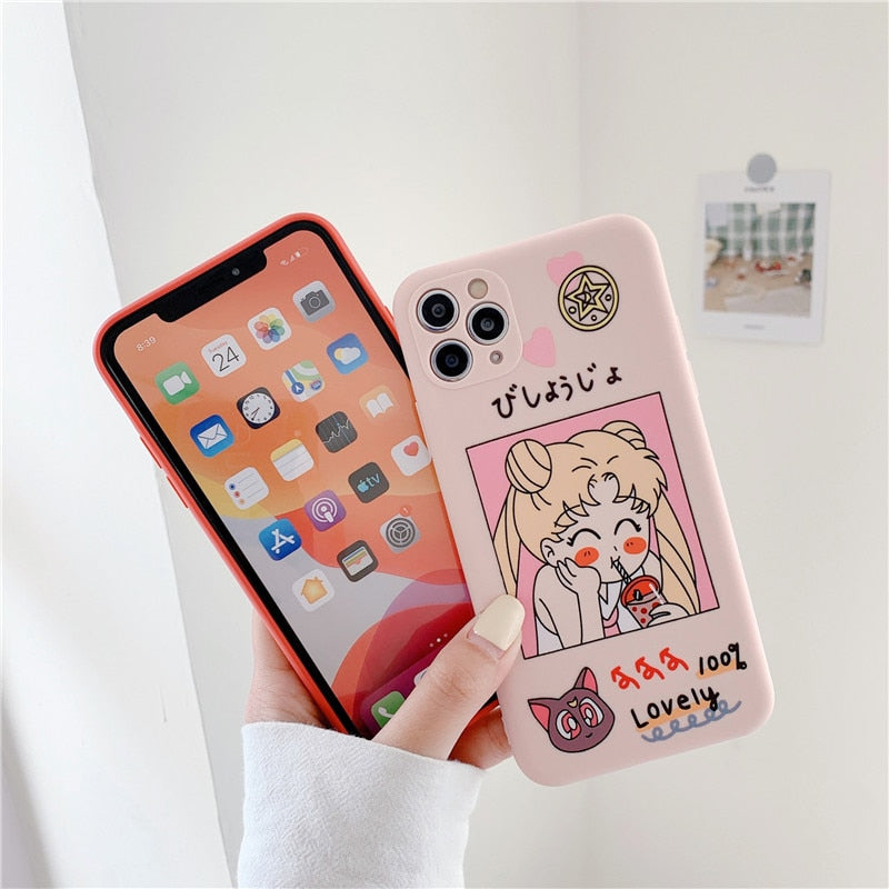 Cartoon Sailor Moon Simple Phone Cases For iPhone 12 Mini 11 Pro XS MAX X XR 6 6S 7 8 Plus SE 2020 Liquid Silicone Cover Coque