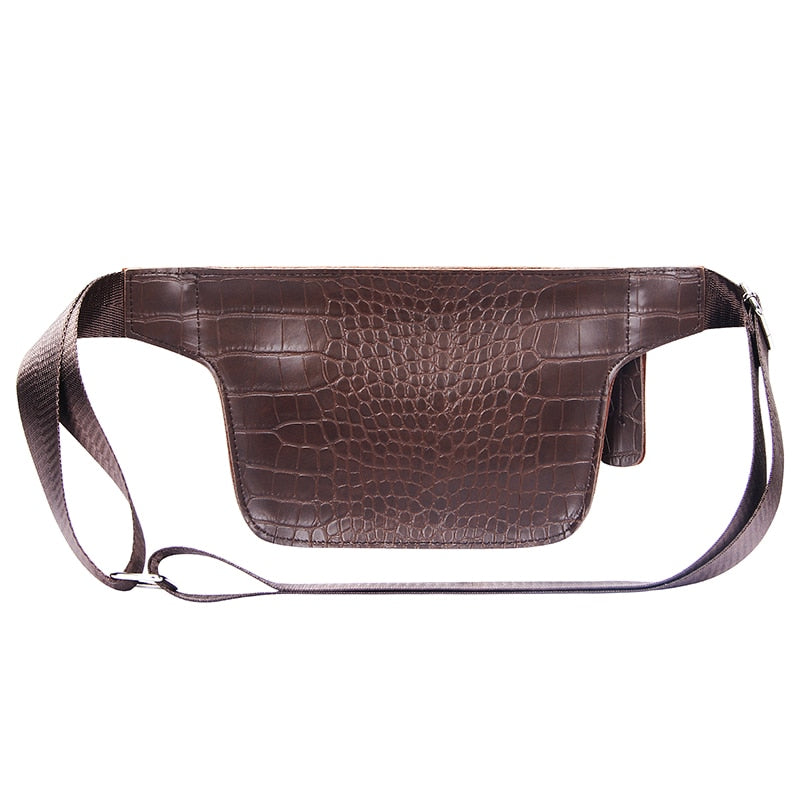 Casual Waist Bag for Women Alligator Leather Fanny Pack Phone Pouch Chest Packs Ladies Wide Strap Belt Bag Female Crossbody Flap