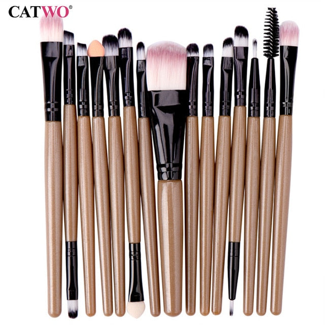 Catwo 15Pcs Makeup Brushes Set Eye Shadow Foundation Powder  Eyelash Make Up Brush Cosmetic Beauty Tool Kit Hot Free Shipping