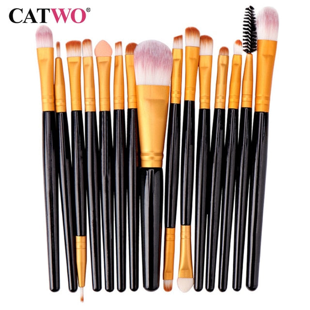 Catwo 15Pcs Makeup Brushes Set Eye Shadow Foundation Powder  Eyelash Make Up Brush Cosmetic Beauty Tool Kit Hot Free Shipping