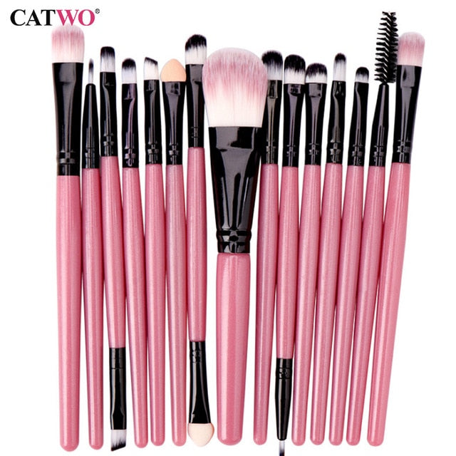 Catwo Makeup Brushes Set Eye Shadow Foundation Powder Eyeliner Eyelash Lip Make Up Brush Cosmetic Beauty Tool Kit Hot 15Pcs