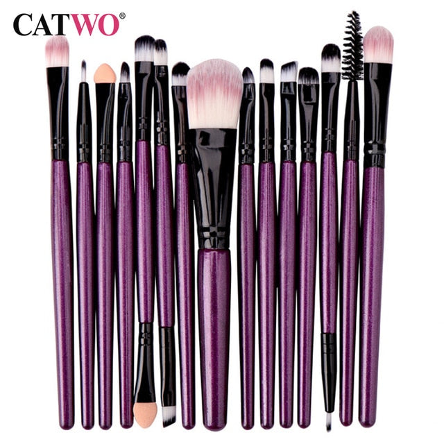 Catwo Makeup Brushes Set Eye Shadow Foundation Powder Eyeliner Eyelash Lip Make Up Brush Cosmetic Beauty Tool Kit Hot 15Pcs