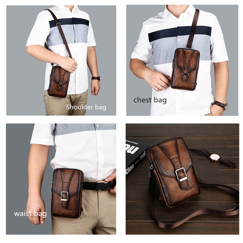 Celinv Koilm New Vintage Men Shoulder Bag Fashion Business Leather Crossbody Sling Messenger Bags Chest Daypack For Men Cool