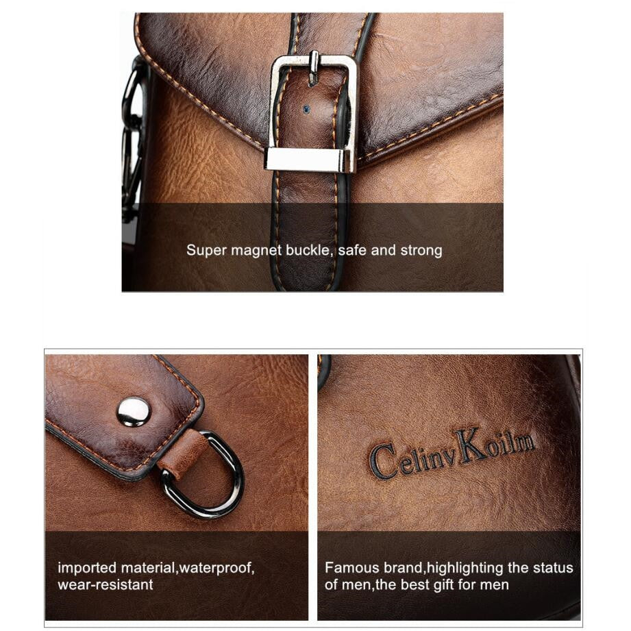 Celinv Koilm New Vintage Men Shoulder Bag Fashion Business Leather Crossbody Sling Messenger Bags Chest Daypack For Men Cool