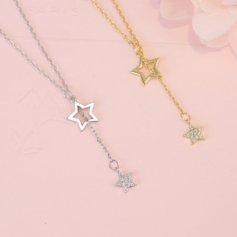 Christmas Gift 925 Sterling Silver Cute Shiny Star Choker Drop Charm Necklaces Charming Woman Wedding Party Birthday Jewelry