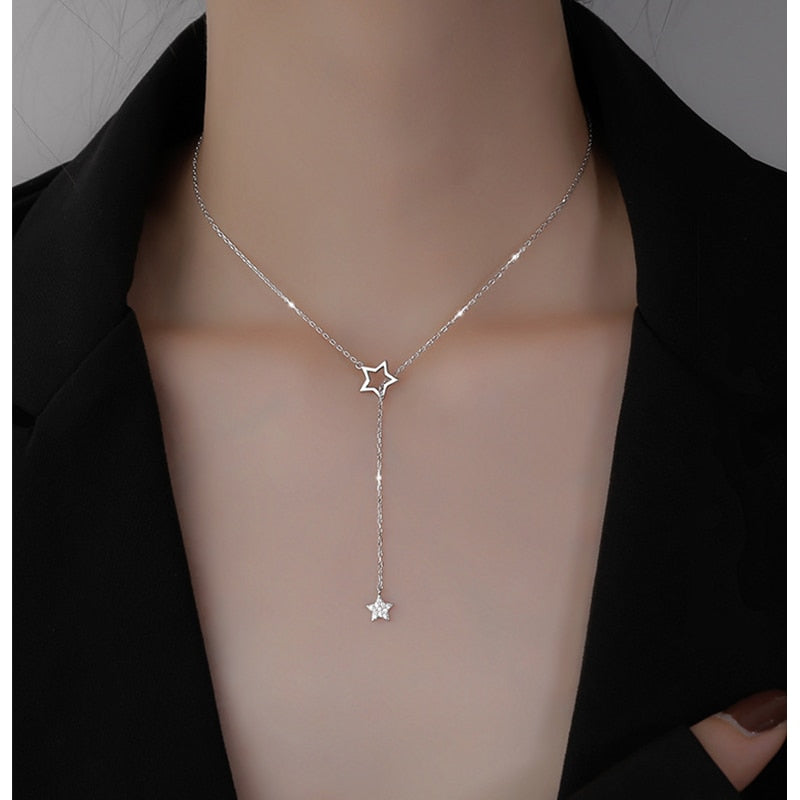 Christmas Gift 925 Sterling Silver Cute Shiny Star Choker Drop Charm Necklaces Charming Woman Wedding Party Birthday Jewelry