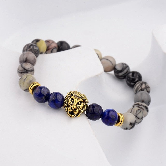 Classic Crown Lion Bracelet Men Fashion Tiger Eye Onyx Stone Handmade Beaded Charm Bracelet For Women Jewelry Pulsera Hombre