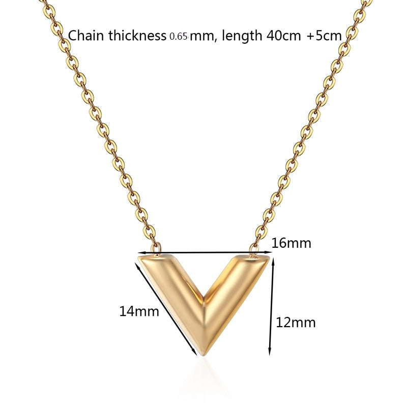 Classic Design Famous Brand V Letter Pendant Necklace For Woman Titanium Steel Woman Necklace Luxury Jewelry Female Top Quality