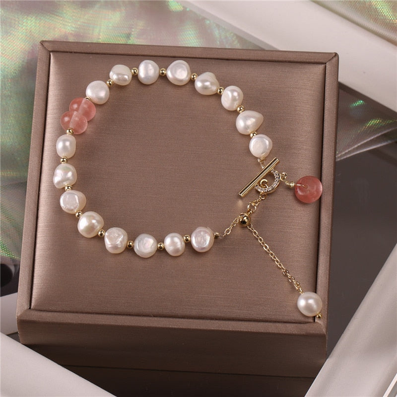 Classic Fashion Natural Stone Pearl Pendant Bracelet for Woman Exquisite New Lucky Cuff Bracelet Anniversary Gift Luxury Jewelry