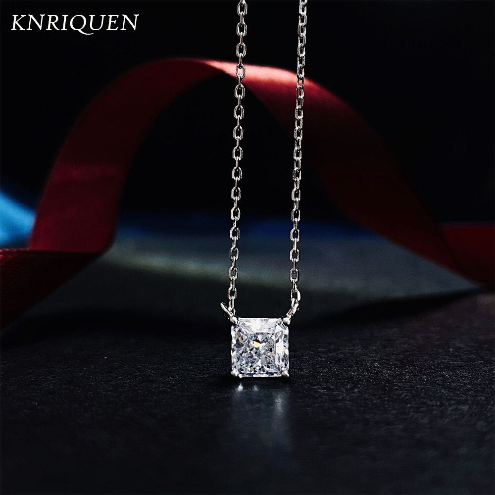 Classic Real 925 Sterling Silver 6*6mm Simulate Moissanite Diamond Wedding Engagement Pendant Necklace for Women Fine Jewelry