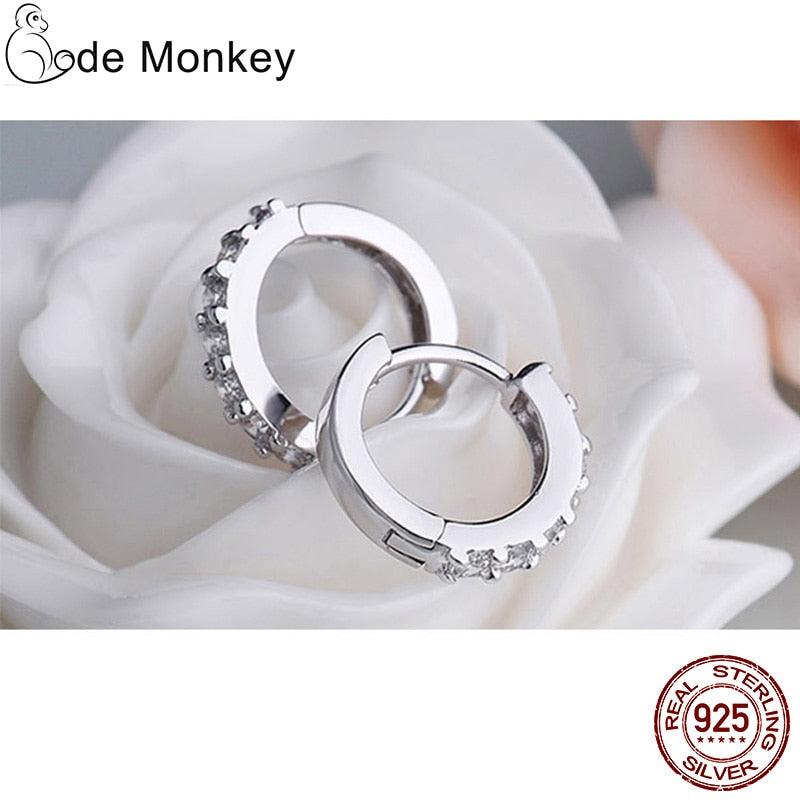 CodeMonkey 100% Real 925 Sterling Silver Crystal Circle Earring For Women Making Jewelry Gift Wedding Party Engagement E024