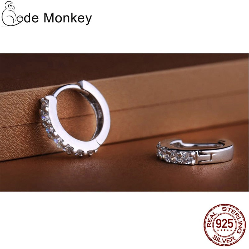 CodeMonkey 100% Real 925 Sterling Silver Crystal Circle Earring For Women Making Jewelry Gift Wedding Party Engagement E024