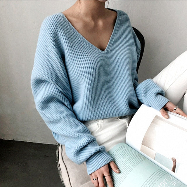 Colorfaith 2021 Winter Spring Women's Knitwear sexy V-Neck Minimalist Tops Korean Irregular Hem Knitted Casual Sweaters SW8112