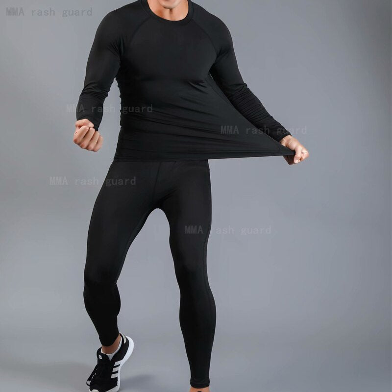 Compression Track suit Men Sportswear Fitness MMA Clothing Tactical leggings rashguard kit crossfit T-Shirt tights jogging set