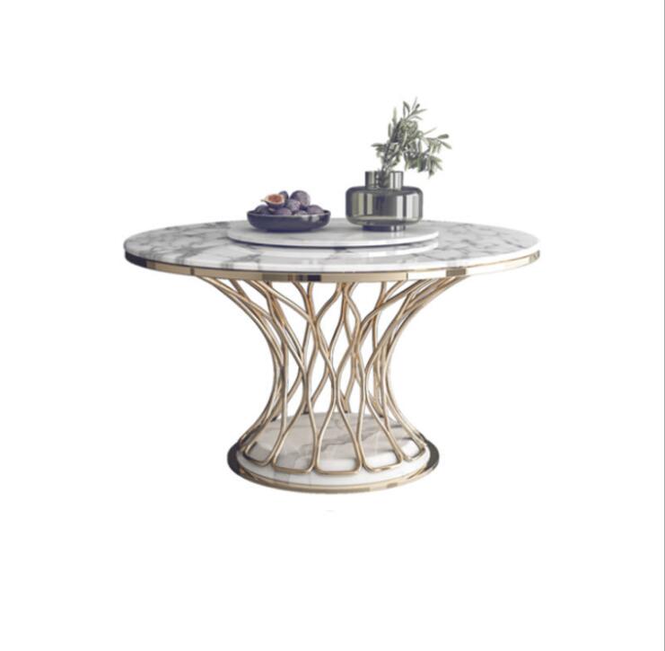 Contemporary Style Marble Top Round Dining Table With turntable