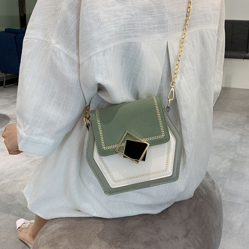 Contrast Color Scrub Leather Crossbody Bags For Women 2021 Small Hexagon Shoulder Simple Bag Phone Purses and Handbags