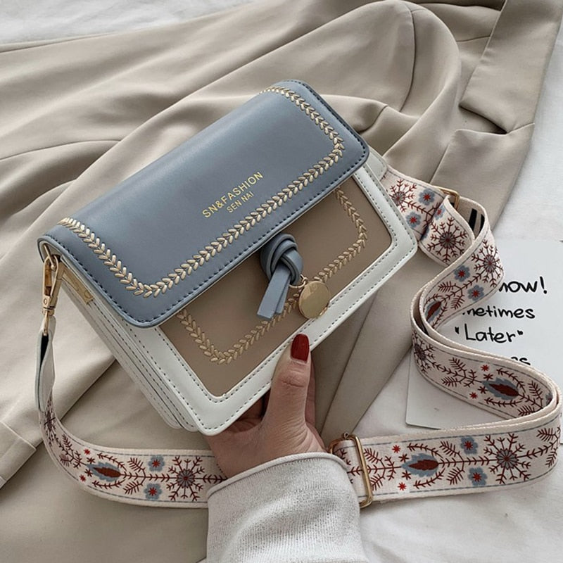 Contrast color Leather Crossbody Bags For Women 2020 Travel Handbag Fashion Simple Shoulder Messenger Bag Ladies Cross Body Bag