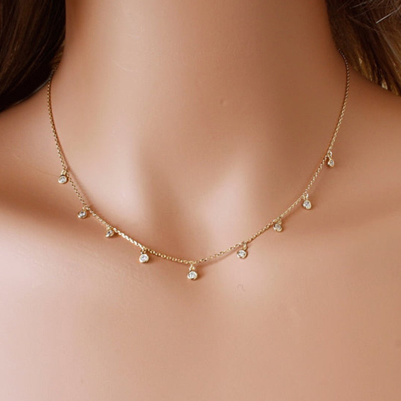 Creative Simple Women's Collarbone Chain Necklace Charming Lady CZ Pendant Choker Necklace Jewelry Gifts For The New Year