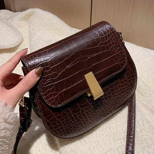 Crocodile Pattern PU Leather Saddle Bag For Women 2019 Small Solid Color Shoulder Messenger Bag Female Crossbody Handbags
