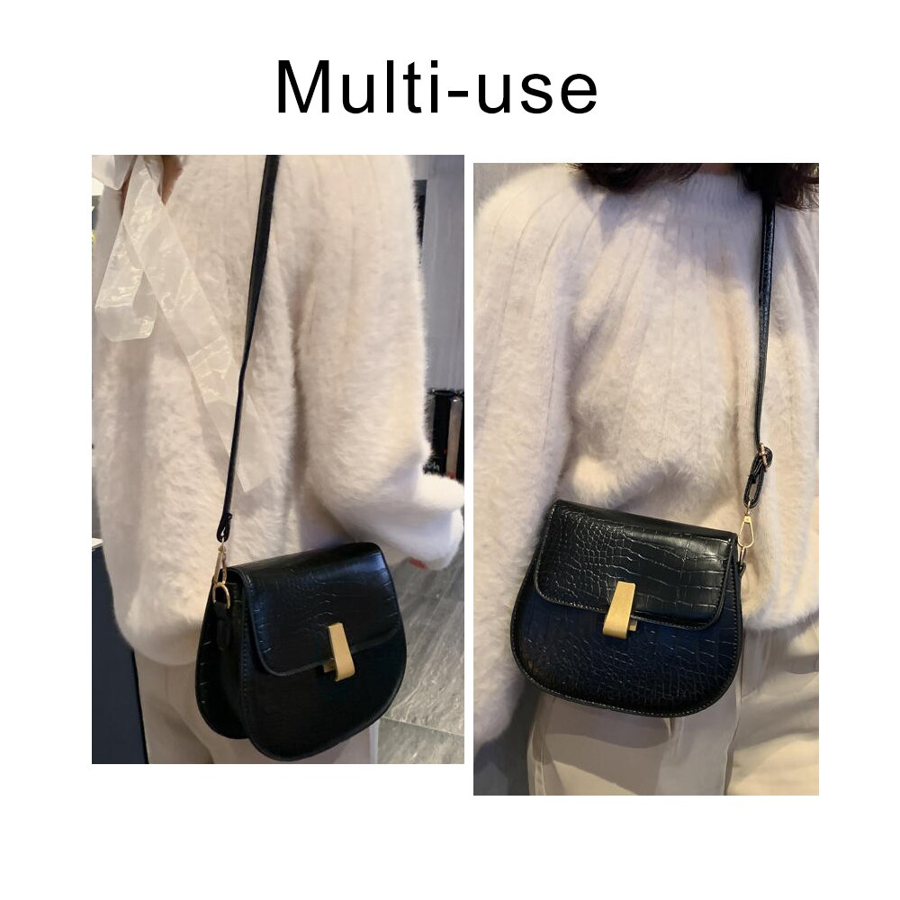 Crocodile Pattern PU Leather Saddle Bag For Women 2019 Small Solid Color Shoulder Messenger Bag Female Crossbody Handbags
