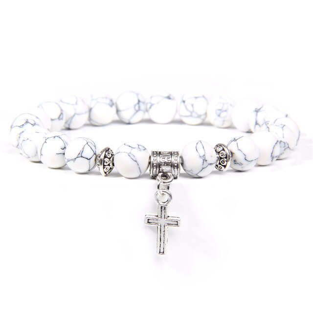 Cross Charm Bracelets Men Natural Stone Bracelets For Men Black Labradorite Beads Bracelets Women Friendship Pulsera Jewelry