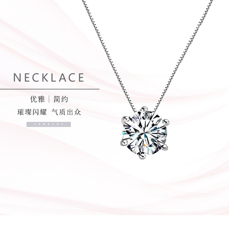 Cute 925 Sterling Silver Geometric Simple Round Choker AAA Zircon Pendant Necklace For Women Engagement Fine Jewelry NK005