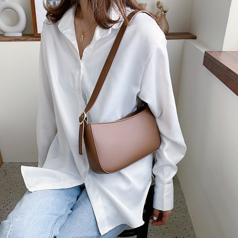 Cute Solid Color Small PU Leather Shoulder Bags For Women 2021 Summer Simple Handbags and Purses Female Travel Totes