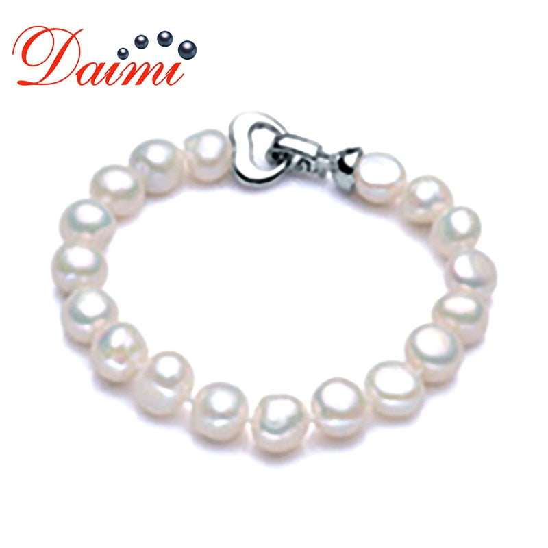 DAIMI Trendy Baroque Pearl Bracelet Natural White Freshwater Pearl White Color, Gift For Women