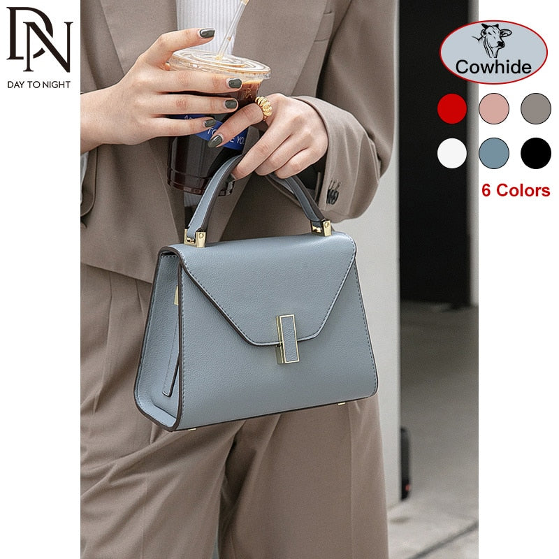 DN Genuine Leather Top Handle Handbags for Women's Brand Designer 2021 Ladies Luxury Shoulder Crossbody Bags Fashion Kelly Purse