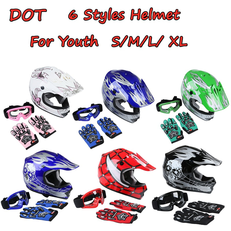 DOT Youth Kids Child Adult Helmet ATV Dirt Bike Motocross Motorcycle Off-Road Bicycle Cycling Outdoor Full Face Goggle Gloves