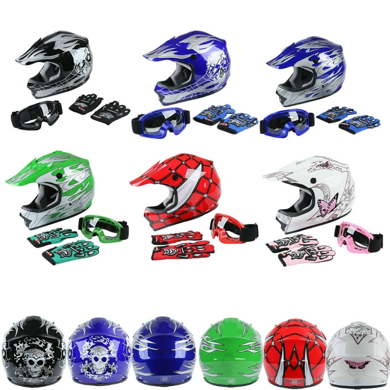 DOT Youth Kids Child Adult Helmet ATV Dirt Bike Motocross Motorcycle Off-Road Bicycle Cycling Outdoor Full Face Goggle Gloves