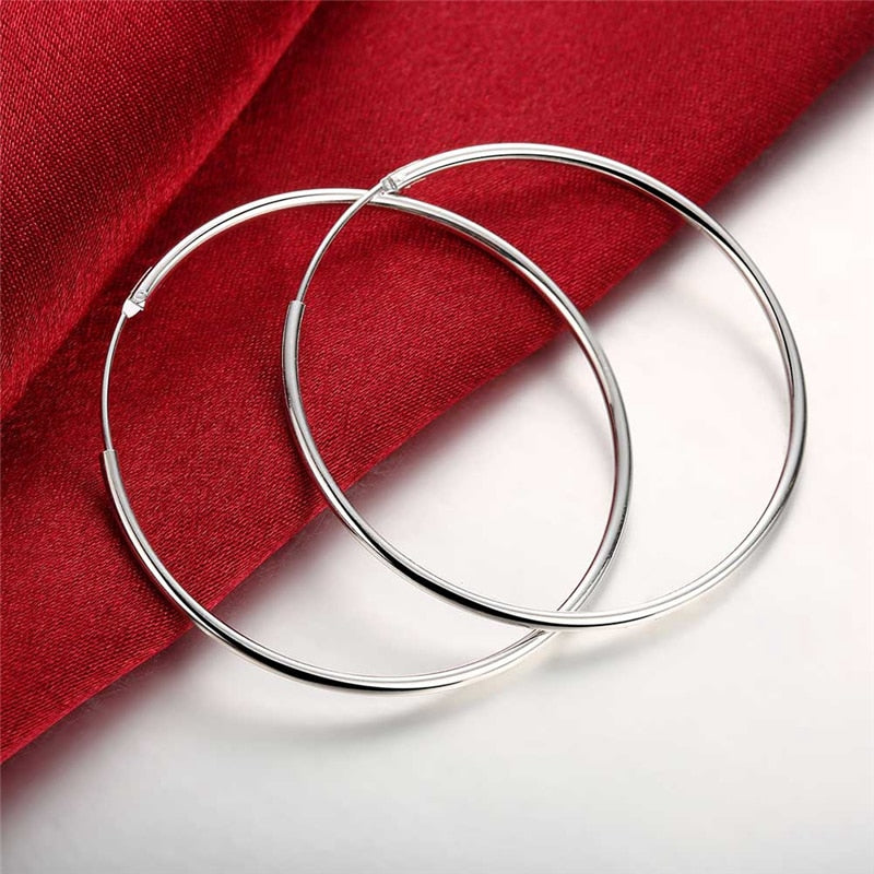 DOTEFFIL 100% 925 Sterling Silver Hoop Earring 50mm Round Circle Loop Gifts Simple Smooth Big Earrings For Women Jewelry