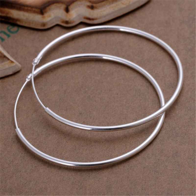 DOTEFFIL 100% 925 Sterling Silver Hoop Earring 50mm Round Circle Loop Gifts Simple Smooth Big Earrings For Women Jewelry