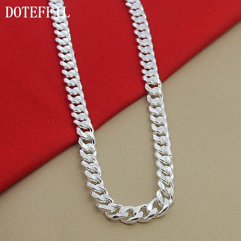 DOTEFFIL 925 Sterling Silver 10mm 22-Inch Men Necklace Side Chain Atmospheric Statement Necklace Gift Party Jewelry