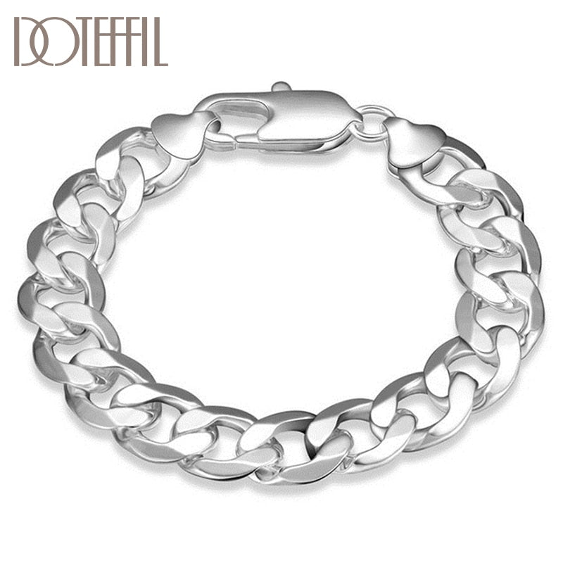 DOTEFFIL 925 Sterling Silver 12mm Geometry Many Ring Bracelet For Man Women Wedding Engagement Party Fashion  Jewelry