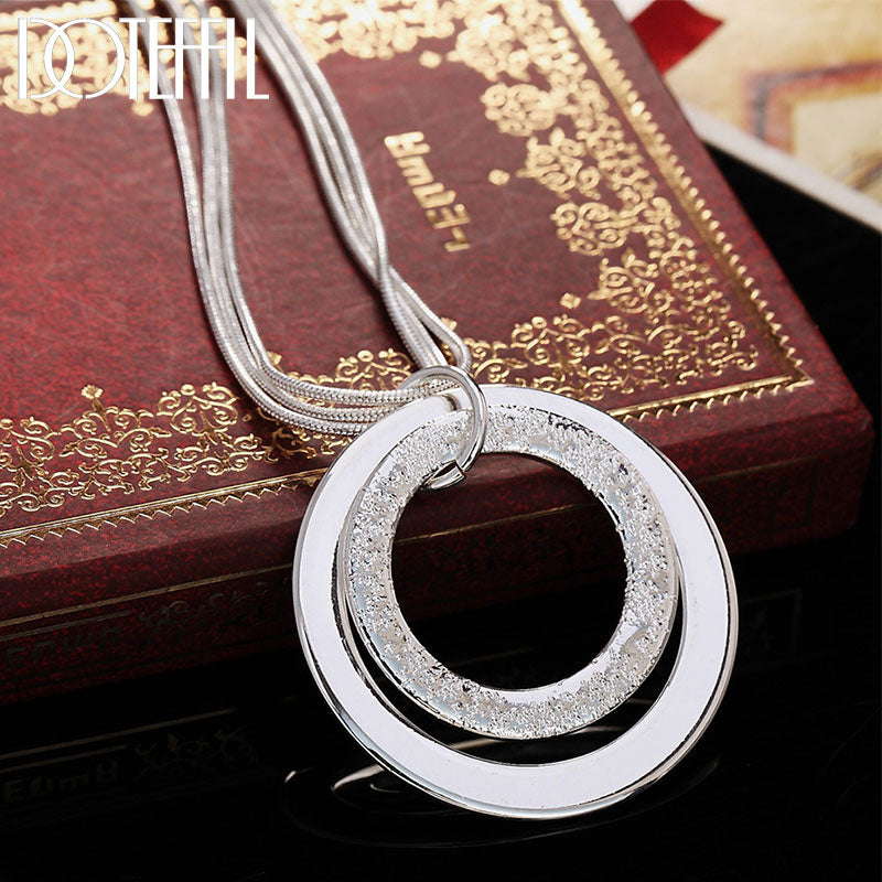 DOTEFFIL 925 Sterling Silver 18-Inch Snake Chain O-Shaped Frosted Pendant Necklace For Women Fashion Wedding Party Charm Jewelry
