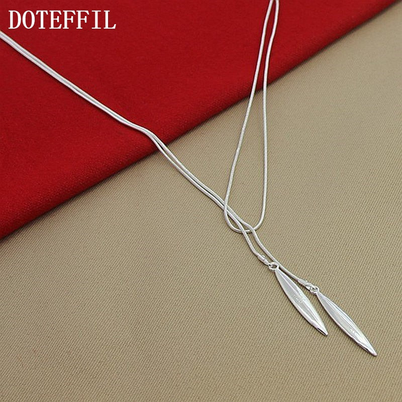 DOTEFFIL 925 Sterling Silver Double Leaf Snake Chain Necklace For Women Wedding Engagement Party Jewelry