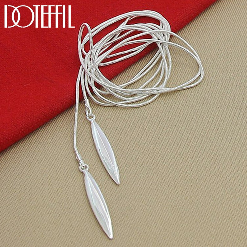 DOTEFFIL 925 Sterling Silver Double Leaf Snake Chain Necklace For Women Wedding Engagement Party Jewelry